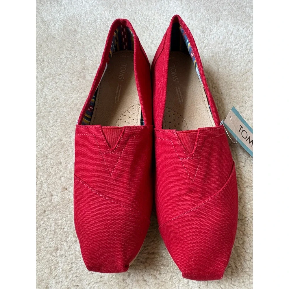 TOMS Womens Alpargata Red Canvas Slip On Loafers Shoes Size 9.5 NWT